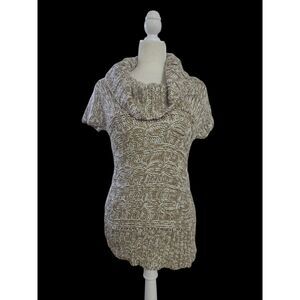 At Last New York Women's Teen Chunky Knit Beige Short Sleeve Tunic Cowl Neck XL